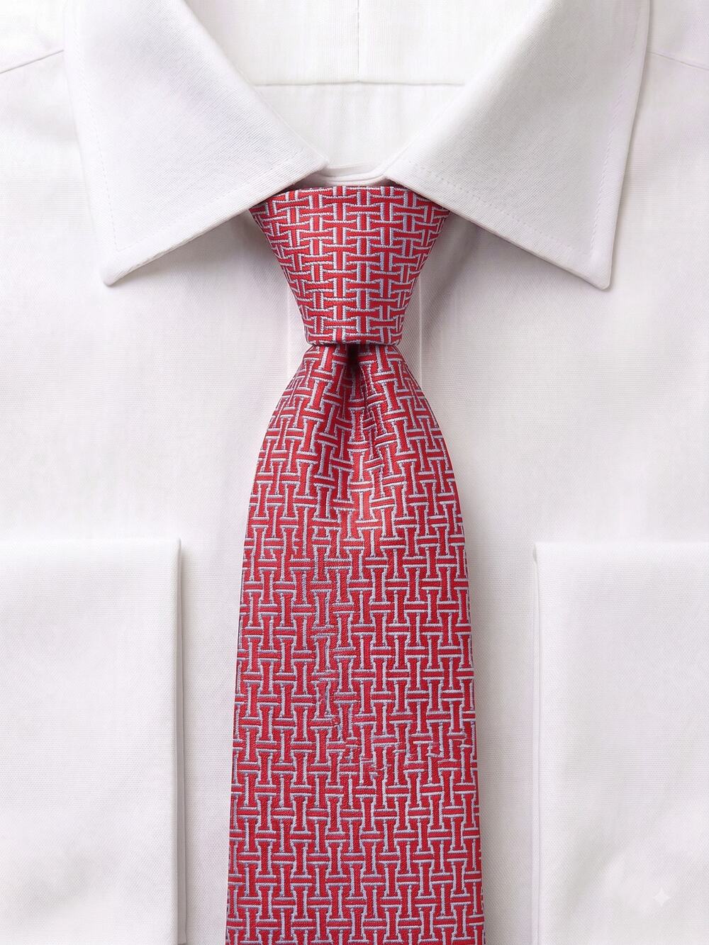 Hermès Paris Red Geometric Micro Print 100% Silk Necktie
